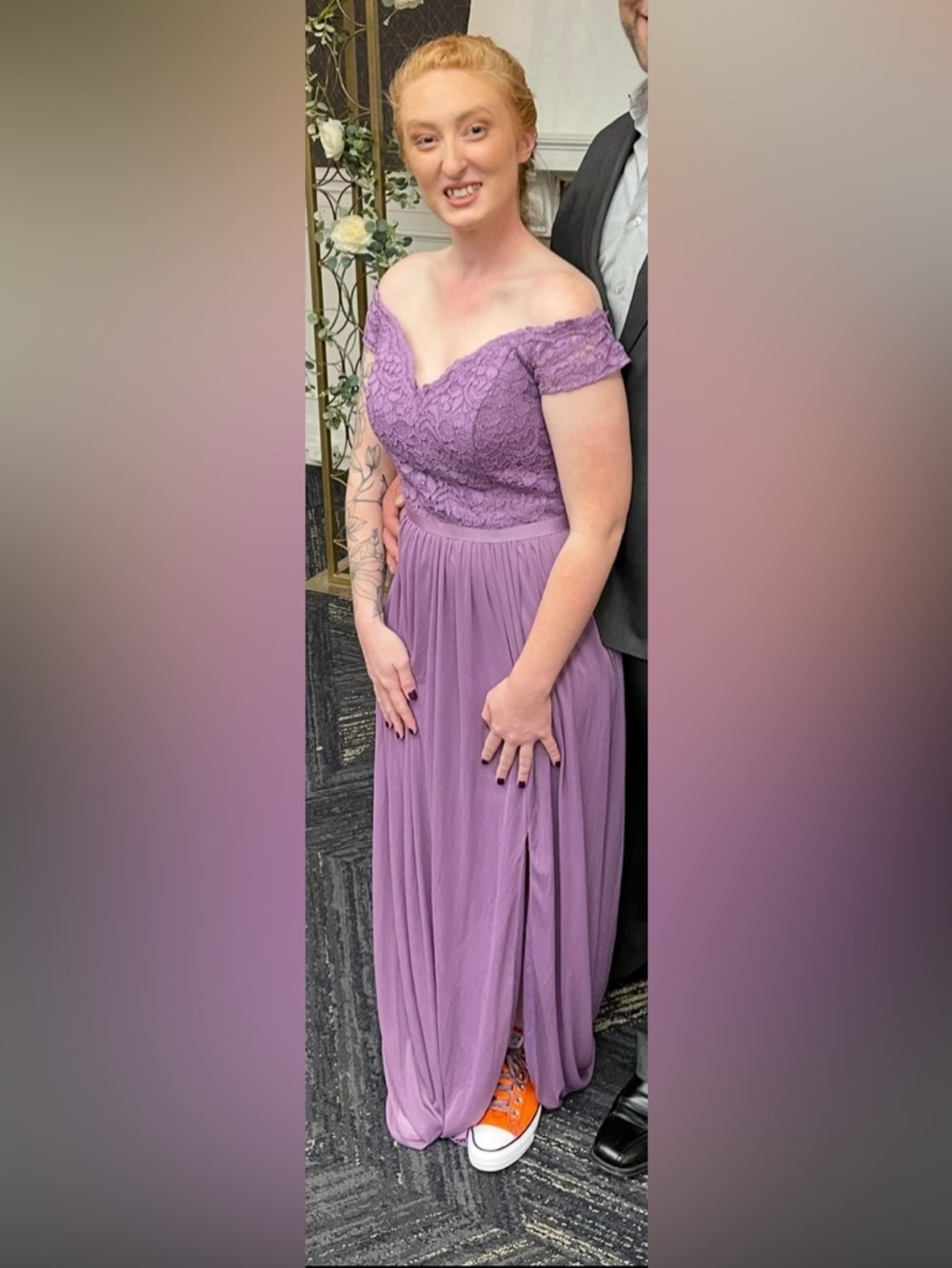 David's Bridal Lavender Lace & Chiffon Bridesmaid Dress
